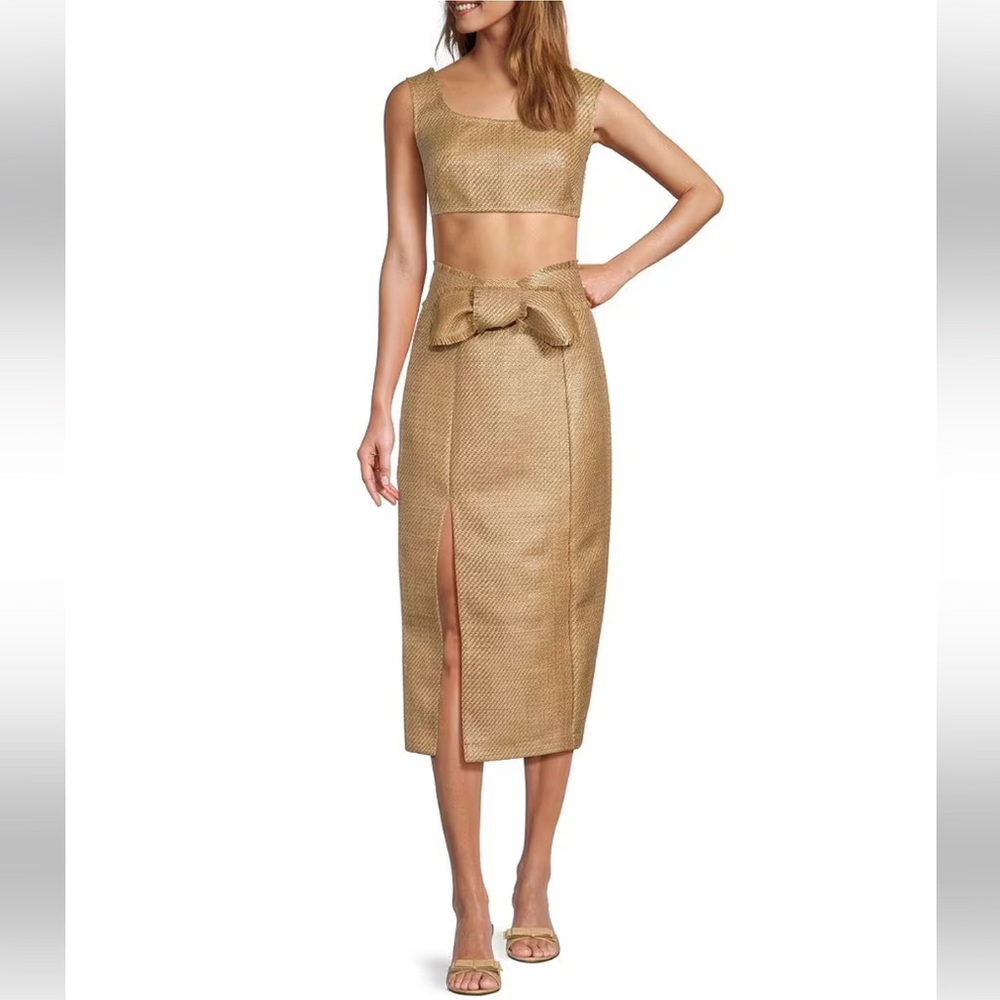 NWT Antonio Melani The Style Bungalow Manana Side Slit Raffia Midi Pencil Skirt